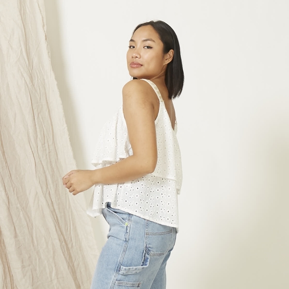 Sleeveless Top Eyelet & Straps with Hearts White made in Italy - Picture 3 of 9